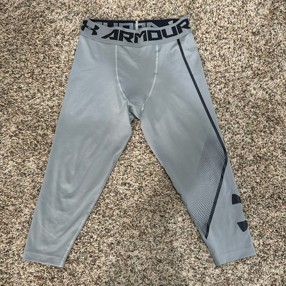 Under Armour UA HeatGear 3/4 Compression Leggings Mens Medium Gray